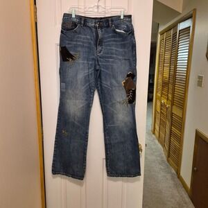 Lauren Jeans Co‎ Ralph Lauren Patchwork Paisley Embroidered Jeans Medium Wash 12